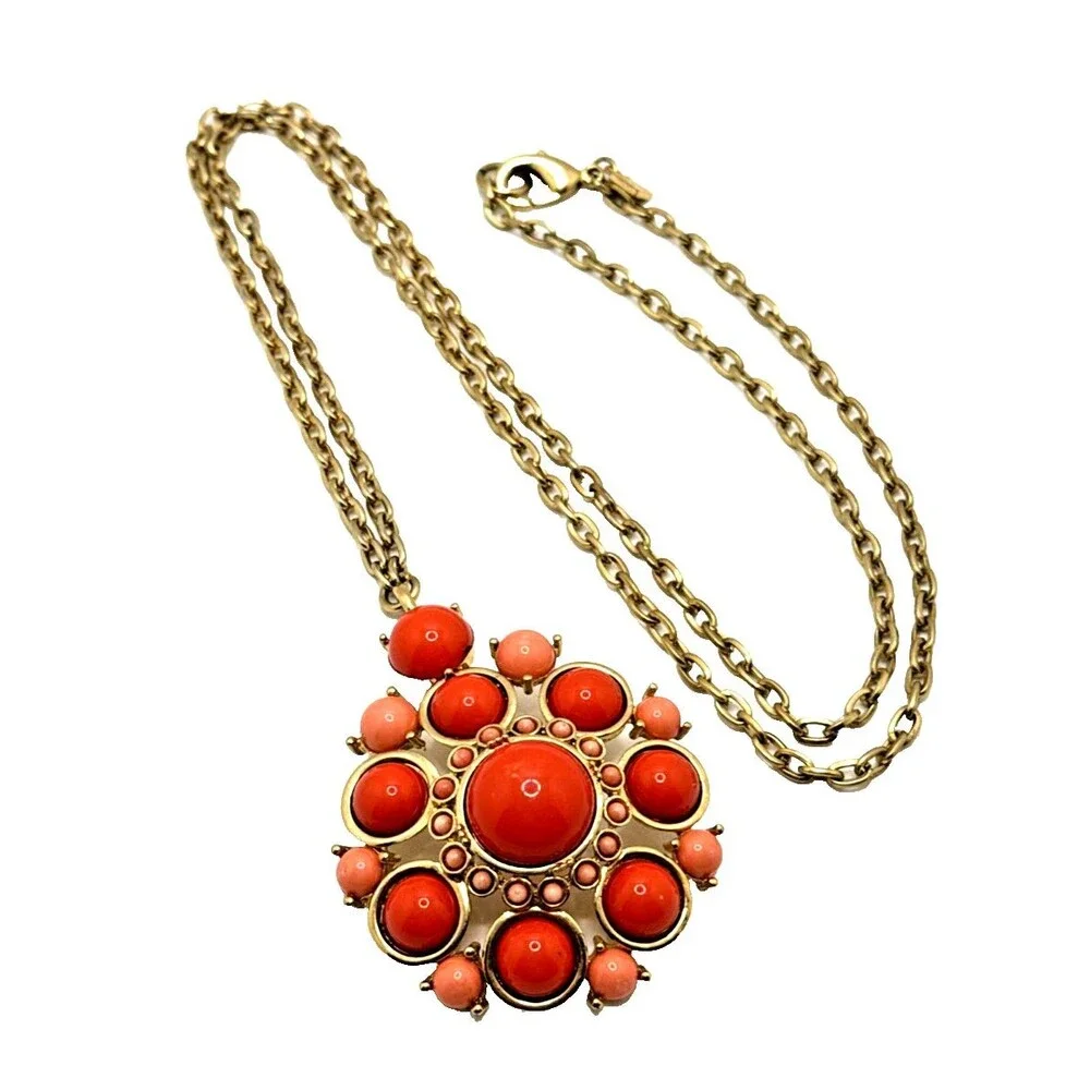 BANANA REPUBLIC Coral Orange Amulet Pendant Necklace Statement Long Boho 36